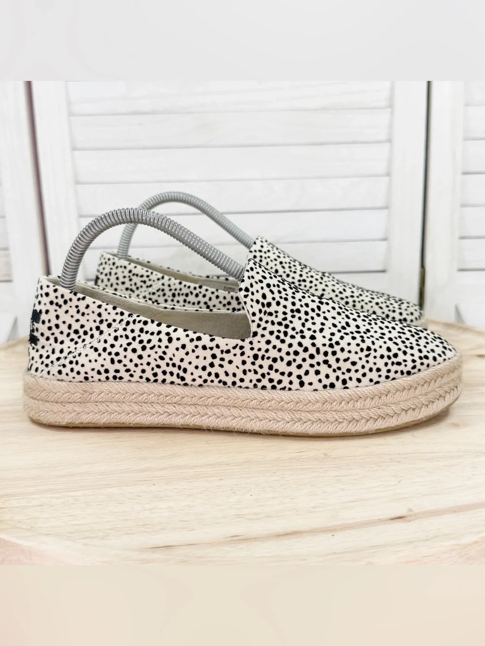 TOMS Carolina Slip On Rope Espadrille Sneakers Loafers Cheetah Ivory Black 8.5